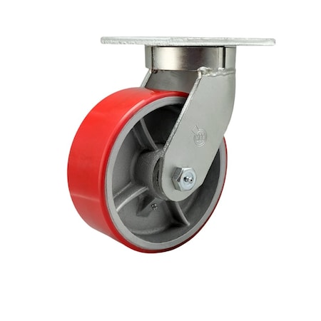 Service Caster 8'' Extra Heavy Duty Red Poly on Cast Iron Wheel Swivel Top Plate Caster CRAN-SCC-KP92S830-PUR-RS